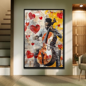 African Jazz Wall Art, Musical Art Print, Elegant Violin Poster, Music Wall Decor,Cello Wall Art Musical Instruments, Paintings of Musicians
