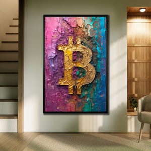 Bitcoin Canvas Art, Gold Bitcoin Wall Decor, Bitcoin Wall Art, Crypto Framed Poster, Gift for Crypto, Finance Modern Art, Bitcoin Painting