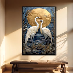 Japanese Crane Canvas, Traditional Wall Art, Crane Art Print, Animal Poster, Asian Wall Decor, Elegant Bird Artwork, Office Wall Decor