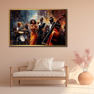 Arte de parede de banda de jazz, impressão de arte musical, pôster de música colorida, decoração de parede de música jazz, decoração de parede de escritório, arte em tela de banda de jazz, arte de músico
