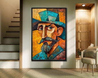 Cubist Face Canvas Art: Abstract Portrait Print, Modern Home Decor