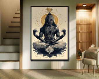 Impresión artística en lienzo de Krishna: decoración de pared del dios hindú en 3D