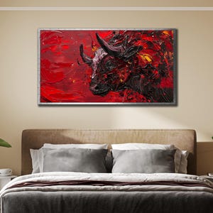 Bull Portrait on Canvas, Majestic Bull Wall Art,Animal Poster, Matador Wall Decor, Canvas Or Poster, Livingroom Decor, Spanish Bull Painting