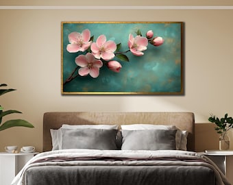 キャンバスに描かれたオリジナルのハンドメイドアクリル花柄アート絵画