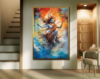 Impresión artística en lienzo del Señor Shiva: decoración de pared con un dios hindú en 3D