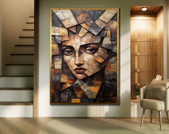 Cubist Face Canvas Art: Abstract Woman Portrait Print, Luxury Home Decor