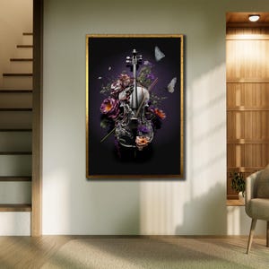 Flower and Violin Wall Art, Musical Art Print, Elegant Violin Poster, Music Wall Decor, Wall Art Musical Instruments, Paintings of Musicians