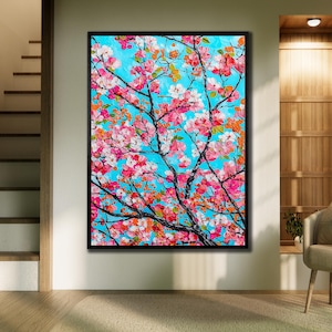 Pink Sakura Wall Art, Sakura Tree Art Print, Sakura Tree Poster, Flower Wall Decor, Office Wall Decor, Japanese Wall Decor, Asian Canvas Art