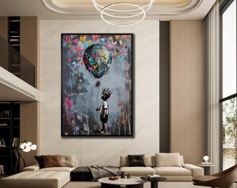 Impresión en lienzo de Banksy "Niño con globo", arte urbano para pared