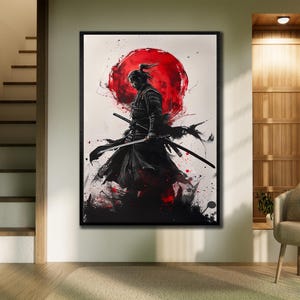 Samurai Man Wall Art, Traditional Wall Decor, Samurai Framed Canvas,Frame Print Art, Japanese Warrior Poster, Bold Asian Decor for Home