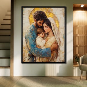 Holy Family Canvas Art, 3d Jesus Canvas Art Print, Nativity Poster, Religious Wall Decor, Spiritual Paintings, Christian Gift for Home