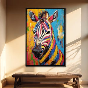 Zebra Canvas Wall Art, Colorful Zebra Poster, Animal Wall Decor, Office Wall Decor, Wildlife Painting On Canvas,Rainbow Zebra Artwork