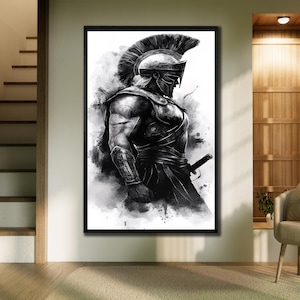 Gladiator Canvas, Black&White Wall Art, Warrior Framed Art Print, Spartan Poster, Gladiator Wall Decor, Office Wall Decor, Spartan Poster