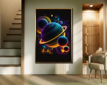 Colorful Planets Canvas Art Print: Galaxy Wall Decor, Ready to Hang