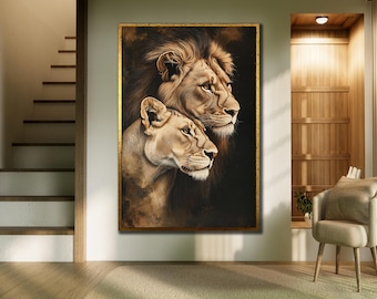 Canvaskunst leeuwenfamilie: dieren in het wild, ingelijste muurdecoratie