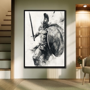 Gladiator Canvas, Black&White Wall Art, Warrior Framed Art Print, Spartan Poster, Gladiator Wall Decor, Office Wall Decor, Spartan Poster