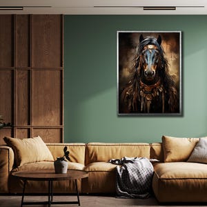 American Indian Framed Canvas, Ethnic Wall Art, Native Horse Art Print, Indigenous Painting, Tribal Art Print, Native Americans Pictures