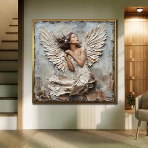 White Angel Wall Art, Girl Framed Art Print, Angel Woman Poster, Modern Wall Decor, Office Wall Decor, Angel Portrait Woman Canvas