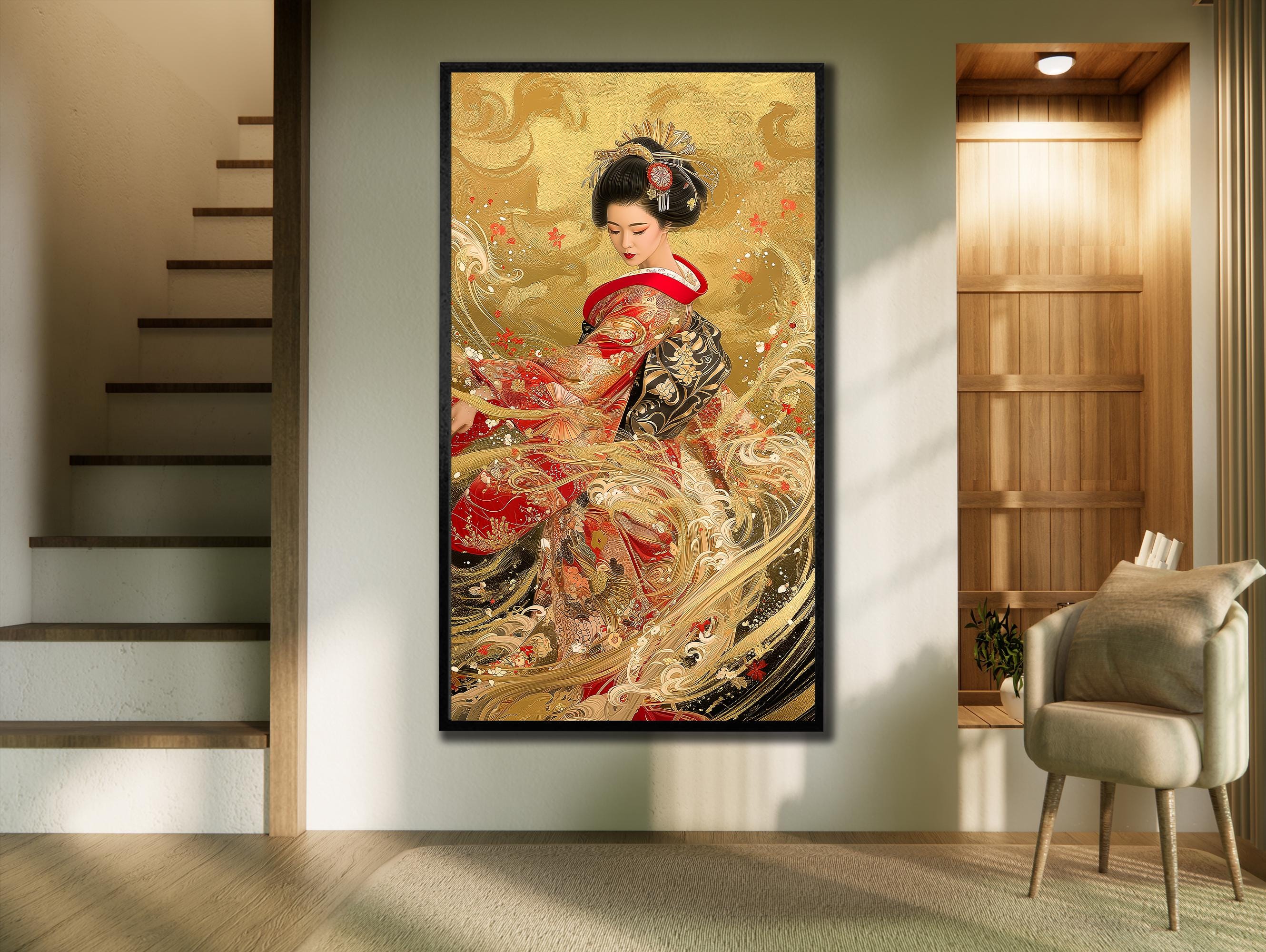 Elegant Geisha Portrait Canvas Print: Japanese Art Wall Decor, Golden ...