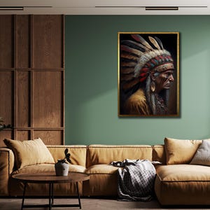 American Indian Man Canvas, Ethnic Wall Art,  Indian Chief Framed Art Print, Indigenous Painting, Tribal Art Print,Native Americans Pictures