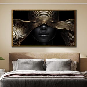 African Woman with Gold  Canvas, Traditional Wall Decor, Ethnic Canvas Print Art, Gold Face Framed Poster, African Girl Decor for Home