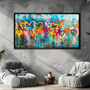 Hart canvas muurkunst, ingelijste kunstafdruk, graffiti liefde poster, Banksy muur decor, kantoor muur decor, graffiti street print kunst ingelijst