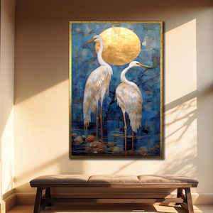 Japanese Crane Canvas, Traditional Wall Art, Crane Art Print, Animal Poster, Asian Wall Decor, Elegant Bird Artwork, Office Wall Decor