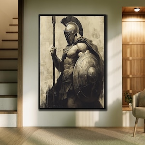 Gladiator Canvas, Ancient Wall Art, Warrior Framed Art Print, Spartan Poster, Gladiator Wall Decor, Office Wall Decor, Spartan Poster