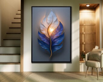 Blue Feather Canvas Print: Elegant Meditative Wall Art