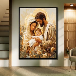 Holy Family Canvas Art, 3d Jesus Canvas Art Print, Nativity Poster, Religious Wall Decor, Spiritual Paintings, Christian Gift for Home