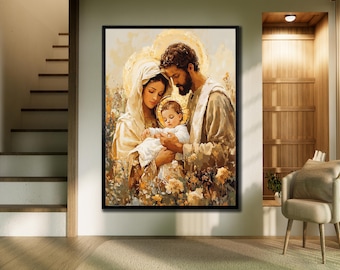 Lienzo decorativo de la Sagrada Familia: Belén, decoración religiosa para pared.