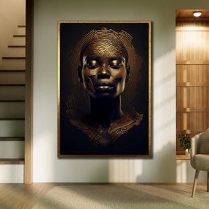African Woman with Gold Canvas, Traditional Wall Decor, Ethnic Women Print Art, Golden Girl Wall Art, African Girl Decor for Home