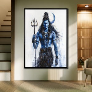 Lord Shiva Framed Wall Art, 3d Hindu Canvas Art Print, Lord Shiva Poster, Lord Krishna Painting, Hinduism Wall Decor,Canvas Hindu God