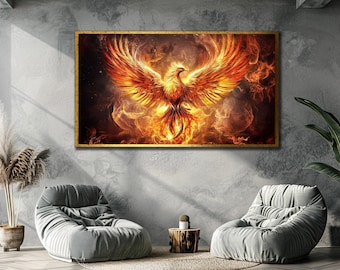 Fire Phoenix Framed Canvas Art Print: Mythology Wall Decor