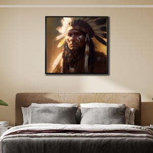 American Indian Man Canvas, Ethnic Wall Art,  Indian Chief Framed Art Print, Indigenous Painting, Tribal Art Print,Native Americans Pictures
