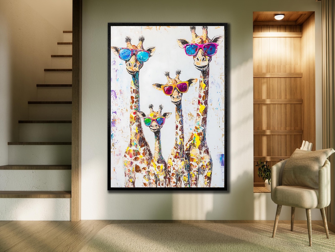 Giraffe Family Canvas Art: Funny Animal Print, Colorful Sunglasses - Etsy