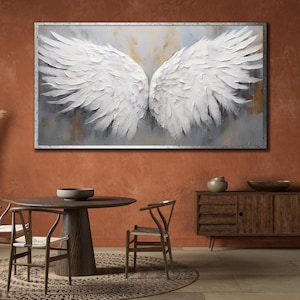 White Angel Wall Art, Wings Framed Art Print, Angel Wing Poster, Modern Office Wall Decor, Wings Wall Art, Elegant Feather Home Decor,