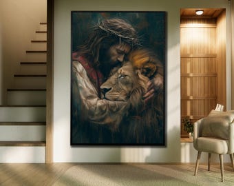Jesus and Lion Canvas Art: Christian Home Decor