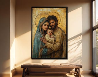 Lienzo impreso de la Sagrada Familia: Arte mural religioso cristiano