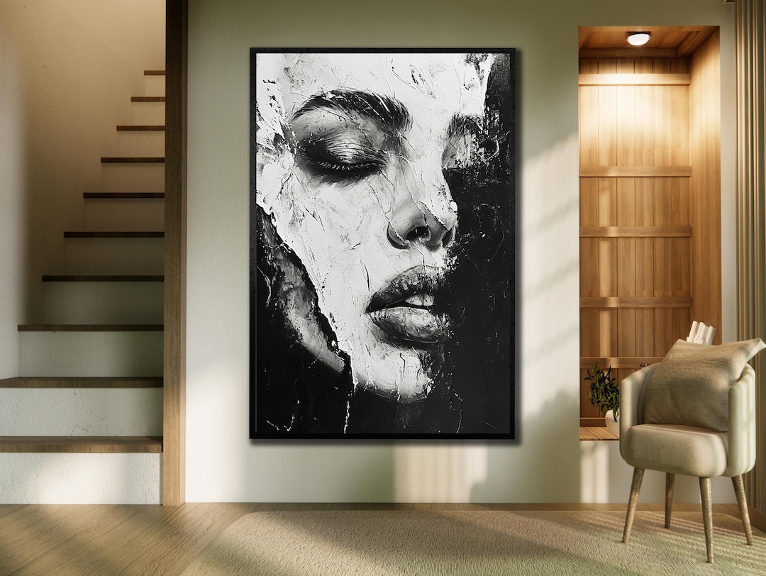Black and White Woman Portrait Canvas: Modern Abstract Art Print - Etsy