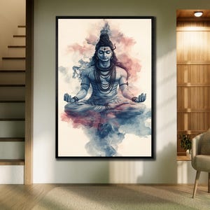 Lord Shiva Framed Wall Art, 3d Hindu Canvas Art Print, Lord Shiva Poster, Lord Krishna Painting, Hinduism Wall Decor,Canvas Hindu God