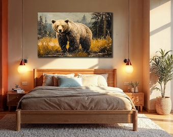 Grizzly Bear in Misty Forest Canvas: Wild Animal Wall Art