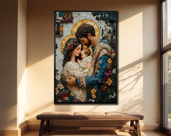 Lienzo con la Sagrada Familia: Decoración religiosa cristiana para pared