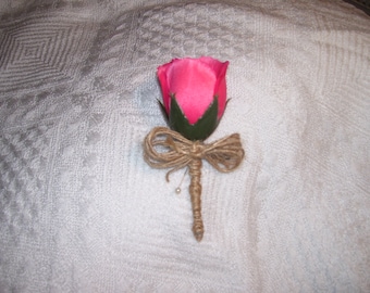 Boutonniere Bridal Party Groom Ushers Father of the BrideBurlap Baby Shower Tag Lapel Boutonniere Quinceanera Pink Coral