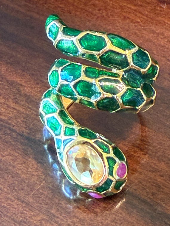 Bold snake statement ring featuring yellow citron… - image 3