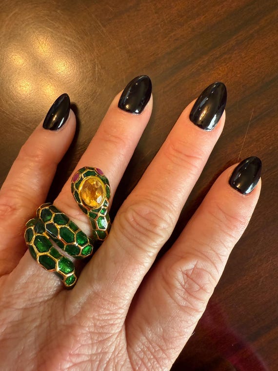 Bold snake statement ring featuring yellow citron… - image 2