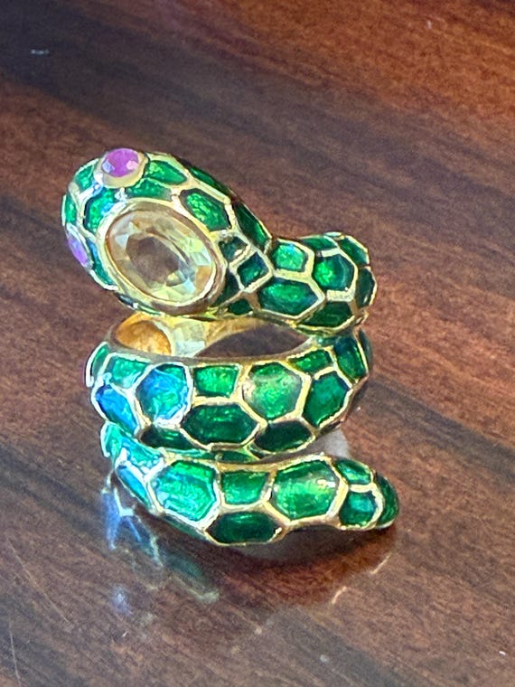 Bold snake statement ring featuring yellow citron… - image 1