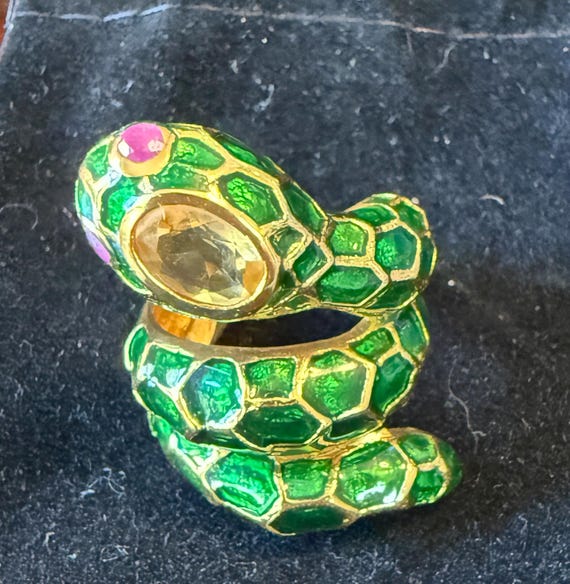 Bold snake statement ring featuring yellow citron… - image 5