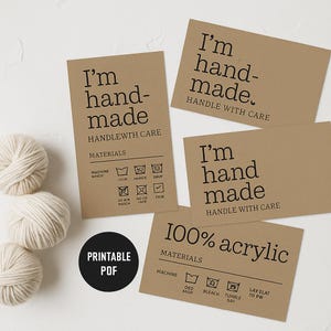 Étiquettes d'entretien imprimables faites main • Ensemble d'étiquettes bohèmes minimalistes • Instructions de lessive en papier kraft • Téléchargement PDF pour projets de crochet et de tricot