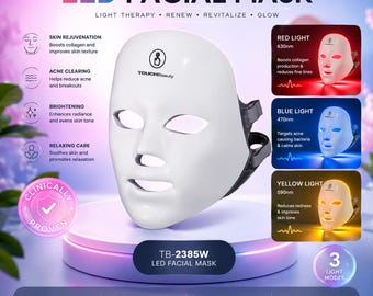 Guía de terapia de luz LED y diario de cuidado de la piel, manual de la mascarilla TouchBeauty TB-2385W, libro electrónico sobre terapia de luz antienvejecimiento, planificador de cuidado de la piel para esteticistas en formato PDF.